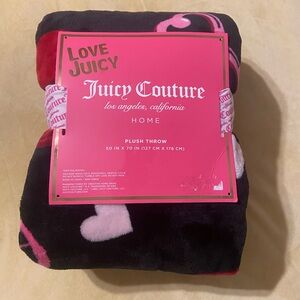 Juicy Couture Hearts Black and Pink Plush Throw